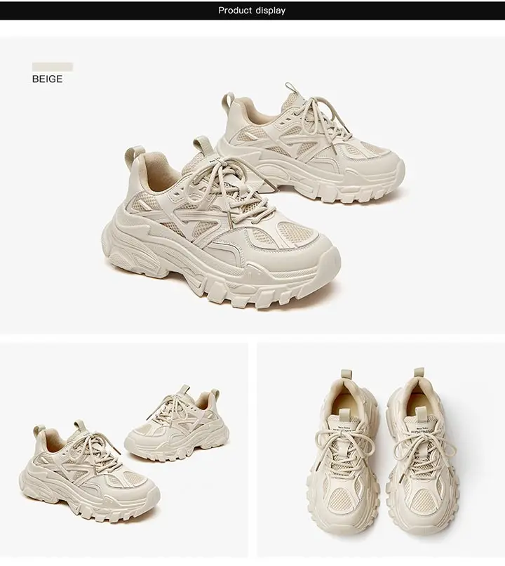 BeauToday Chunky Sneakers Women Synthetic Leather Mesh Patchwork Round Toe Lace-Up Thick Sole Ladies Sports Shoes Handmade 29448
