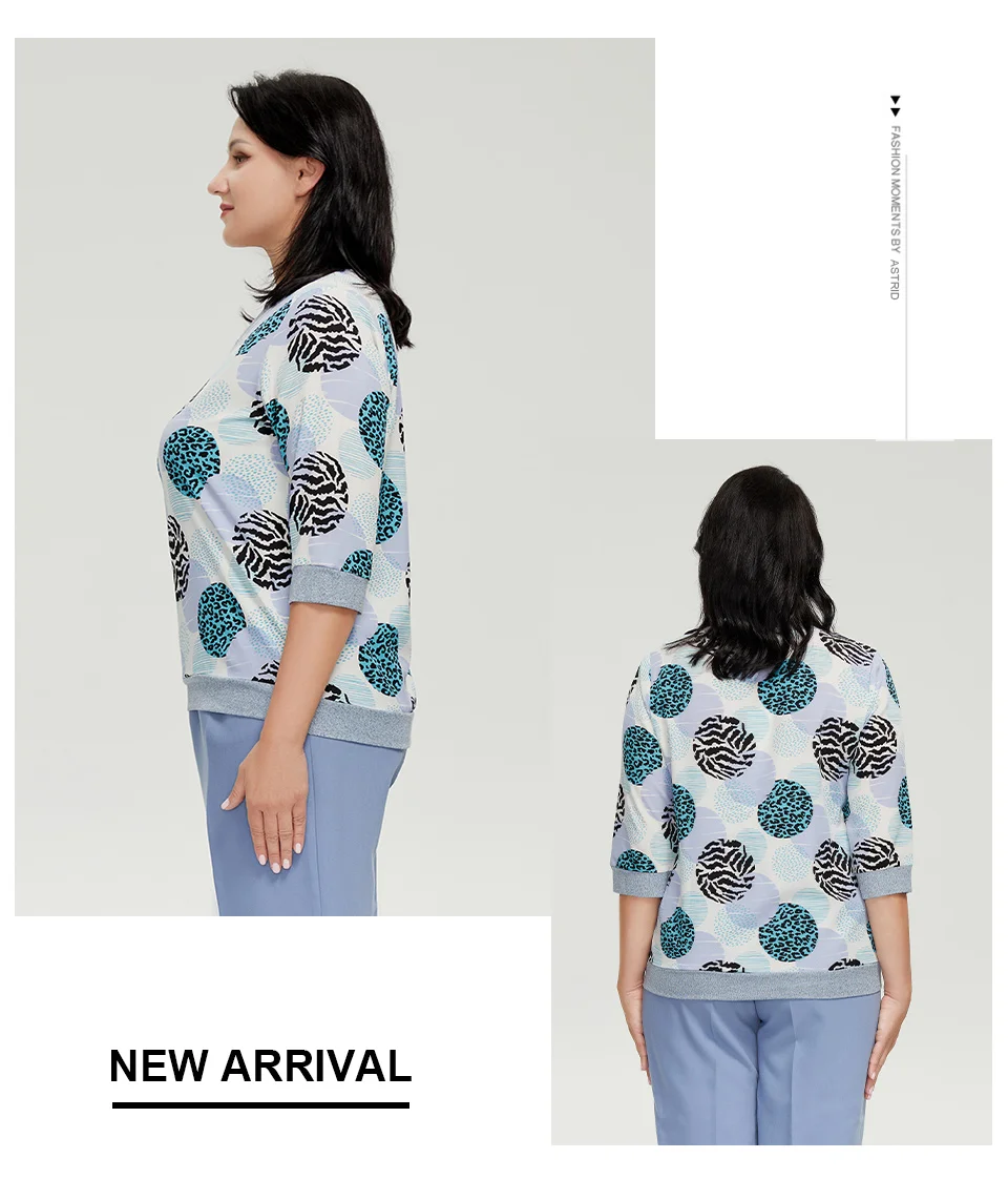 Astrid Women's T-Shirt 2022 Female Oversized Top O-Neck Daily All-Match Clothing Fashion Leopard Polka Dot Print Tee Shirt Trend