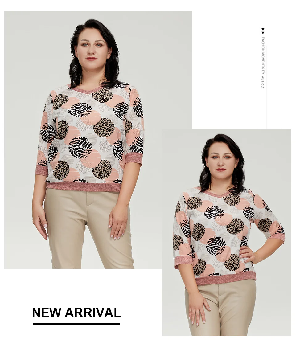 Astrid Women's T-Shirt 2022 Female Oversized Top O-Neck Daily All-Match Clothing Fashion Leopard Polka Dot Print Tee Shirt Trend