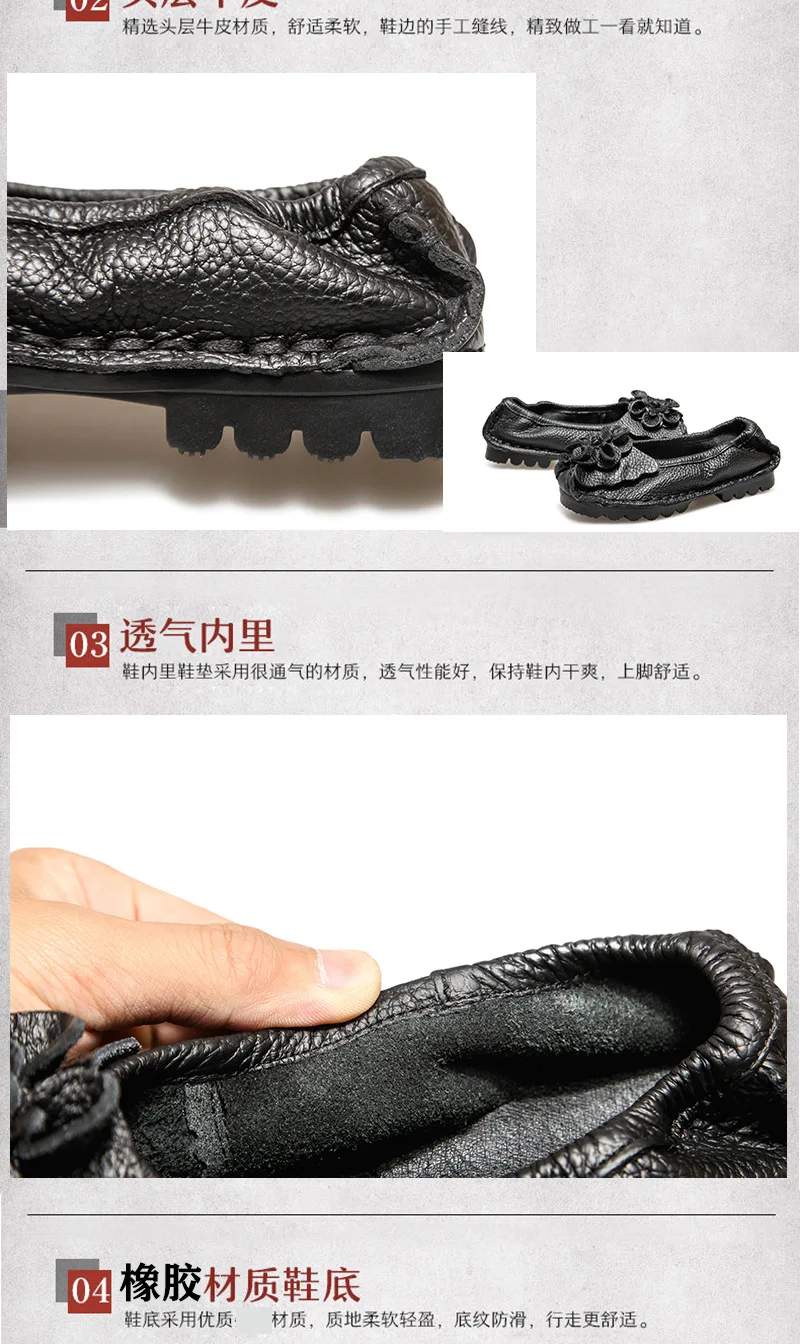 Vintage Real Leather Ballet Flats Shoes Women's Loafers Anti Skid Blue Moccasins Ladies Waterproof Driving Shoes Big Size 42