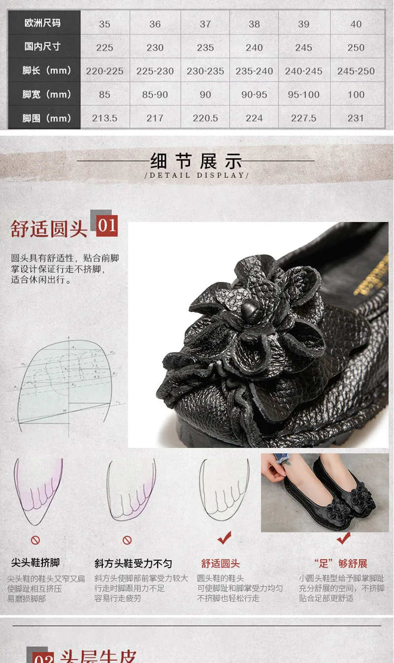 Vintage Real Leather Ballet Flats Shoes Women's Loafers Anti Skid Blue Moccasins Ladies Waterproof Driving Shoes Big Size 42