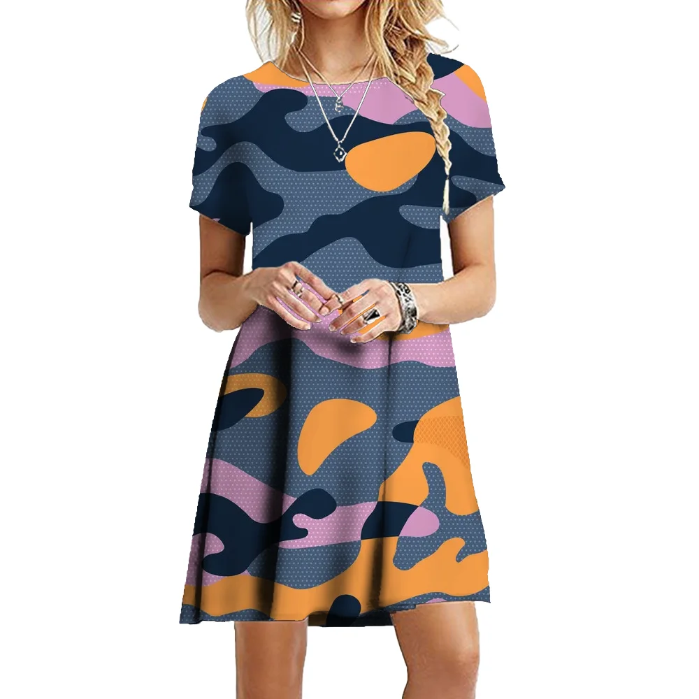 Military Camouflage Dresses For Women 2023 Summer Print Short Sleeve A-Line Dress Loose Casual Oversized Mini Clothing Vestidos