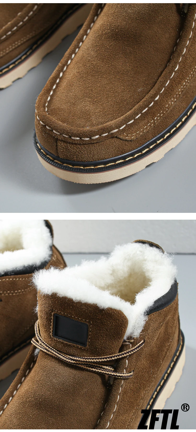 ZFTL Men's Winter Warm boots Wool Snow Casual Boots Men's cowhide thick-soled bread shoes Thickened casual men's cotton boots