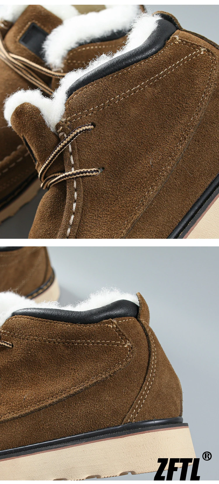 ZFTL Men's Winter Warm boots Wool Snow Casual Boots Men's cowhide thick-soled bread shoes Thickened casual men's cotton boots