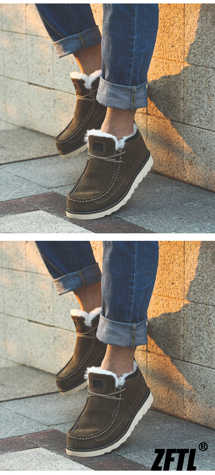 ZFTL Men's Winter Warm boots Wool Snow Casual Boots Men's cowhide thick-soled bread shoes Thickened casual men's cotton boots