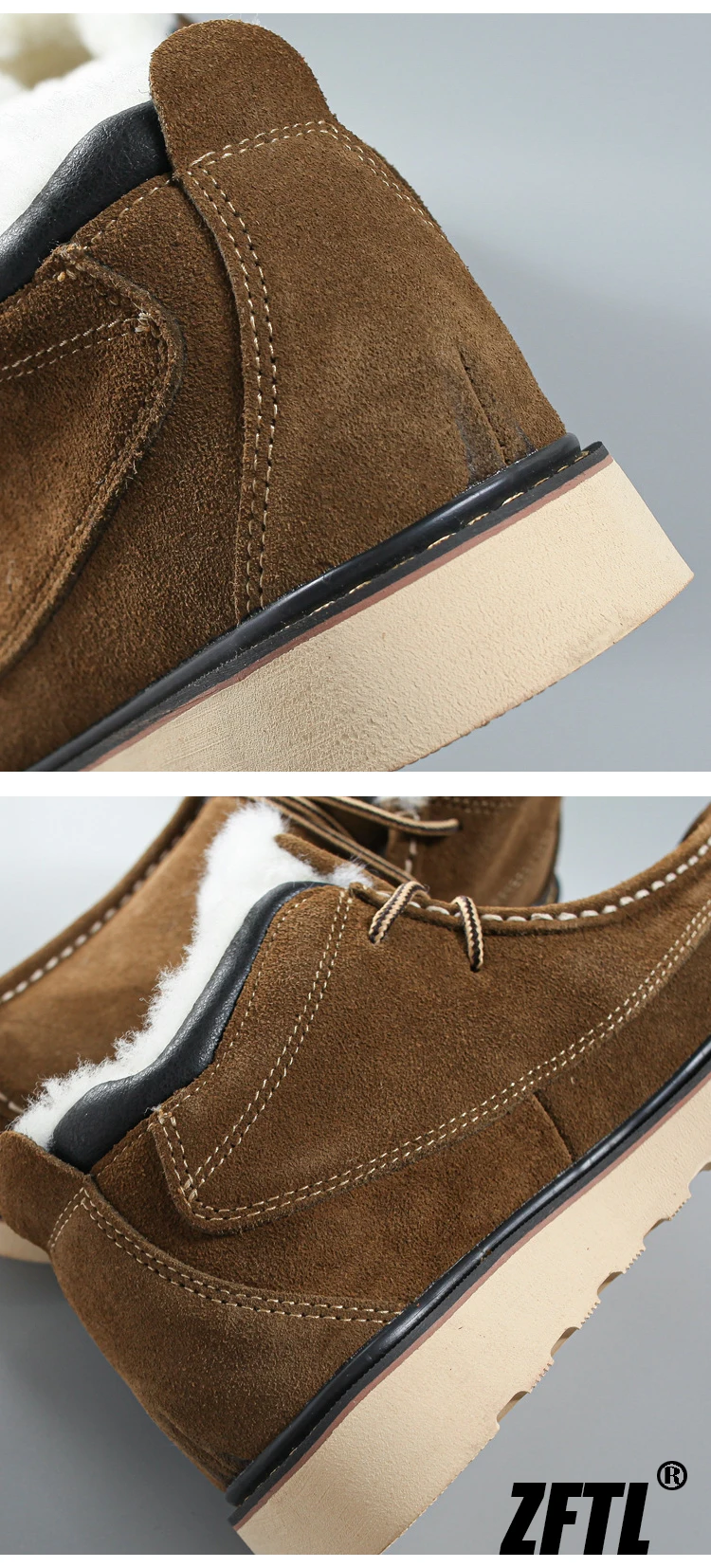 ZFTL Men's Winter Warm boots Wool Snow Casual Boots Men's cowhide thick-soled bread shoes Thickened casual men's cotton boots