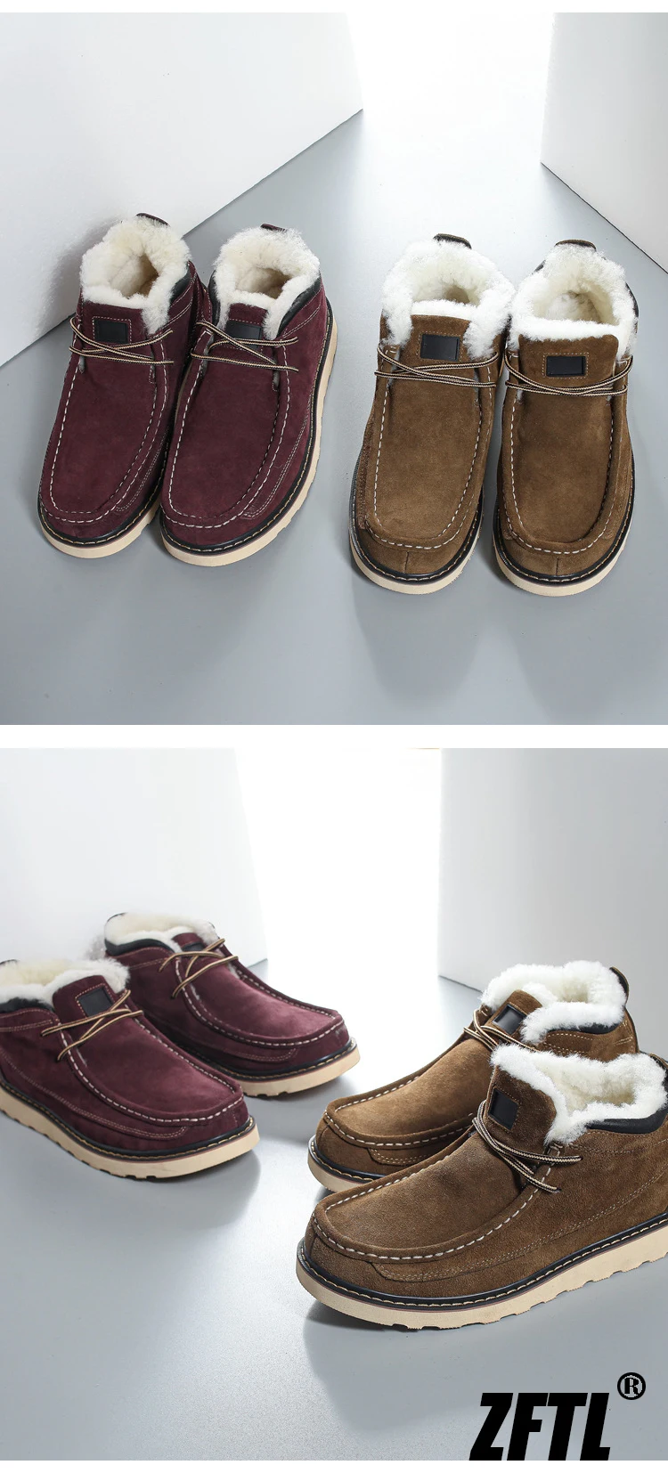 ZFTL Men's Winter Warm boots Wool Snow Casual Boots Men's cowhide thick-soled bread shoes Thickened casual men's cotton boots