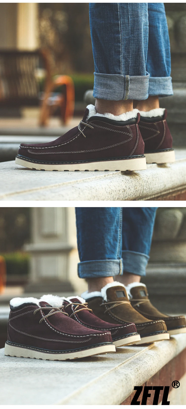 ZFTL Men's Winter Warm boots Wool Snow Casual Boots Men's cowhide thick-soled bread shoes Thickened casual men's cotton boots