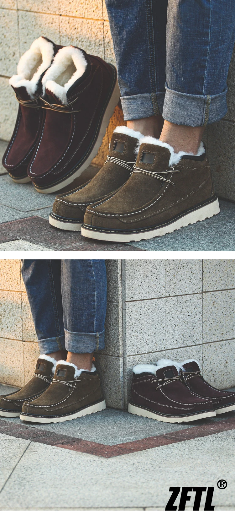 ZFTL Men's Winter Warm boots Wool Snow Casual Boots Men's cowhide thick-soled bread shoes Thickened casual men's cotton boots