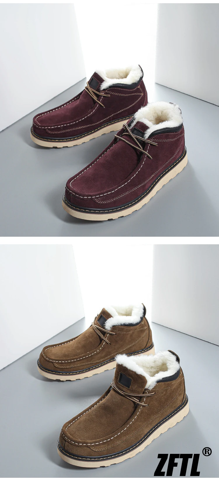ZFTL Men's Winter Warm boots Wool Snow Casual Boots Men's cowhide thick-soled bread shoes Thickened casual men's cotton boots