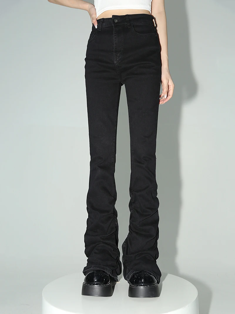 REDDACHiC Stacked Flare Jeans Women Black Trousers Goth Retro Solid Stretch High Rise Boot Cut Pants Japanese Korean Y2k Fashion