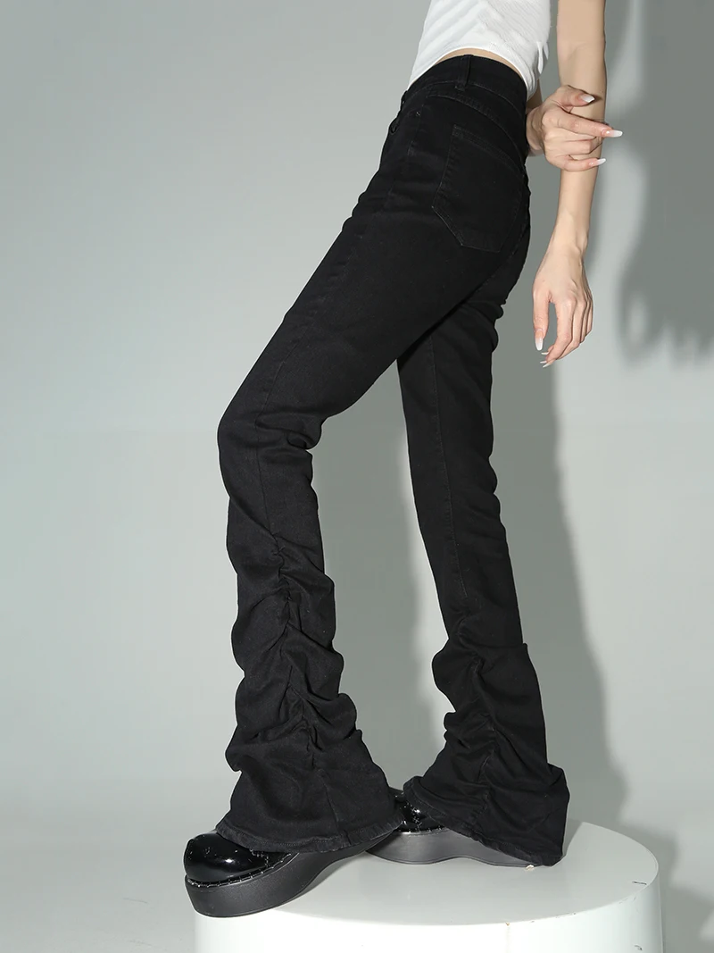 REDDACHiC Stacked Flare Jeans Women Black Trousers Goth Retro Solid Stretch High Rise Boot Cut Pants Japanese Korean Y2k Fashion