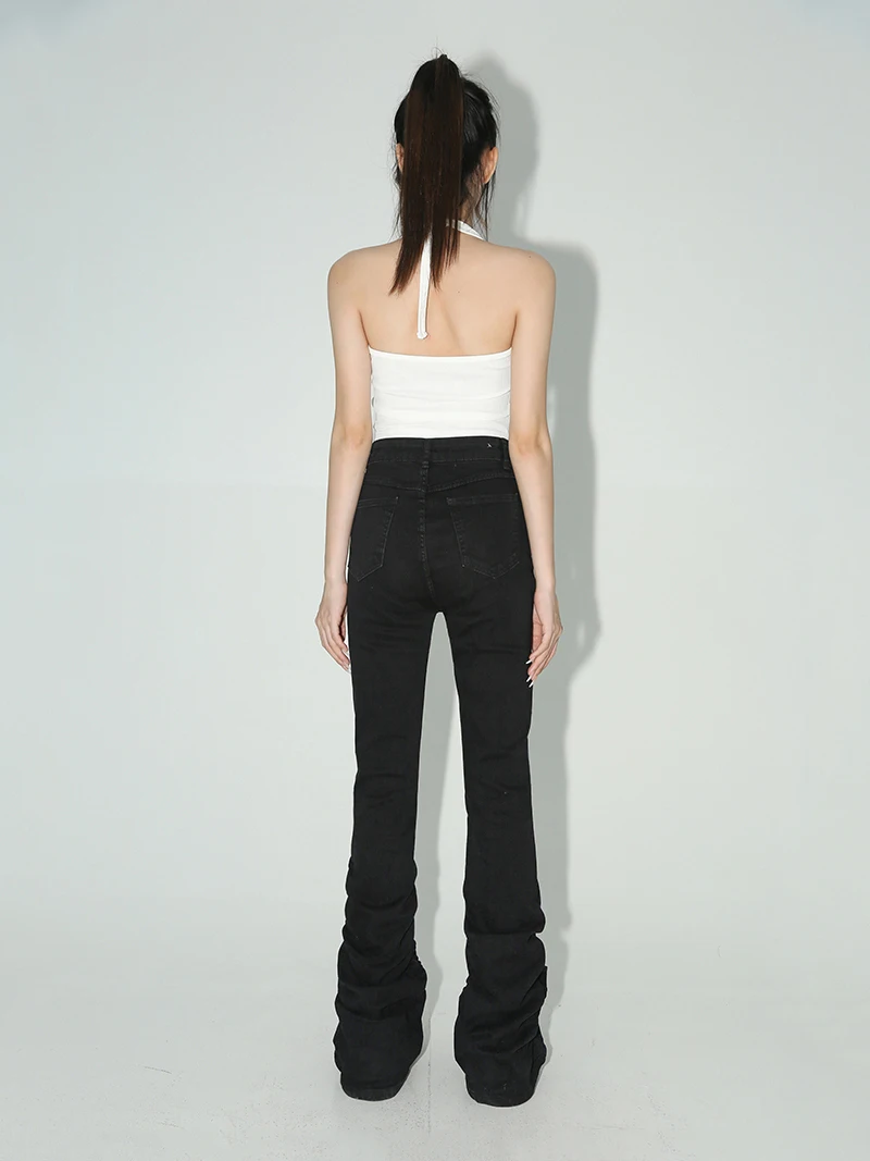 REDDACHiC Stacked Flare Jeans Women Black Trousers Goth Retro Solid Stretch High Rise Boot Cut Pants Japanese Korean Y2k Fashion