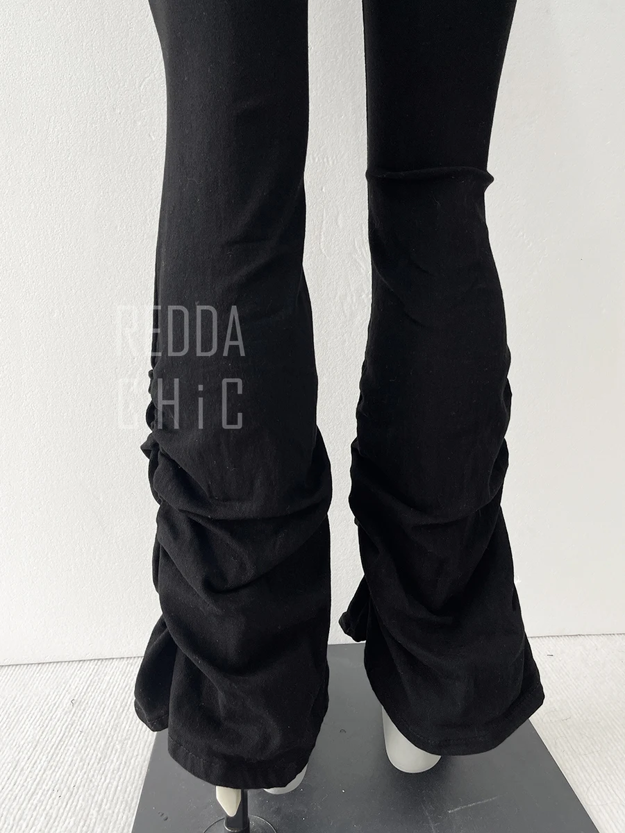 REDDACHiC Stacked Flare Jeans Women Black Trousers Goth Retro Solid Stretch High Rise Boot Cut Pants Japanese Korean Y2k Fashion