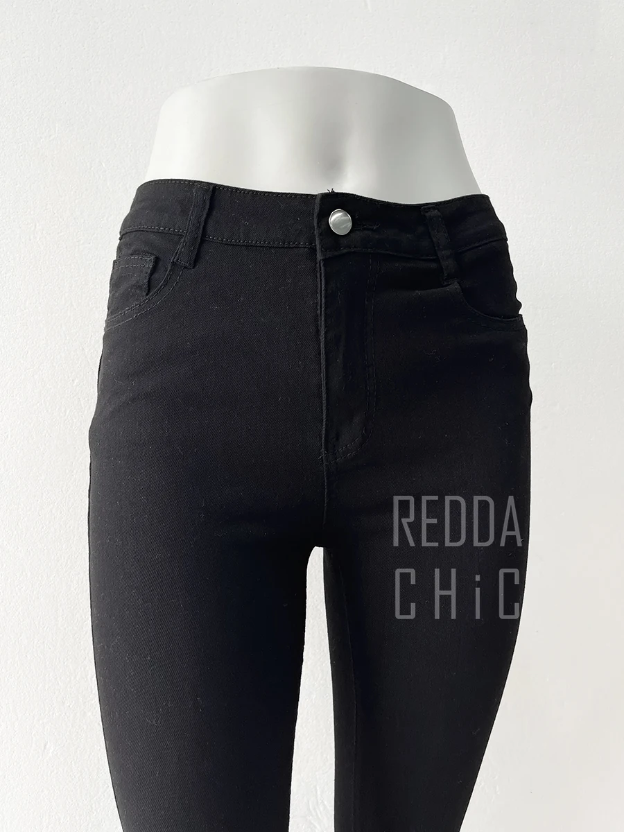 REDDACHiC Stacked Flare Jeans Women Black Trousers Goth Retro Solid Stretch High Rise Boot Cut Pants Japanese Korean Y2k Fashion