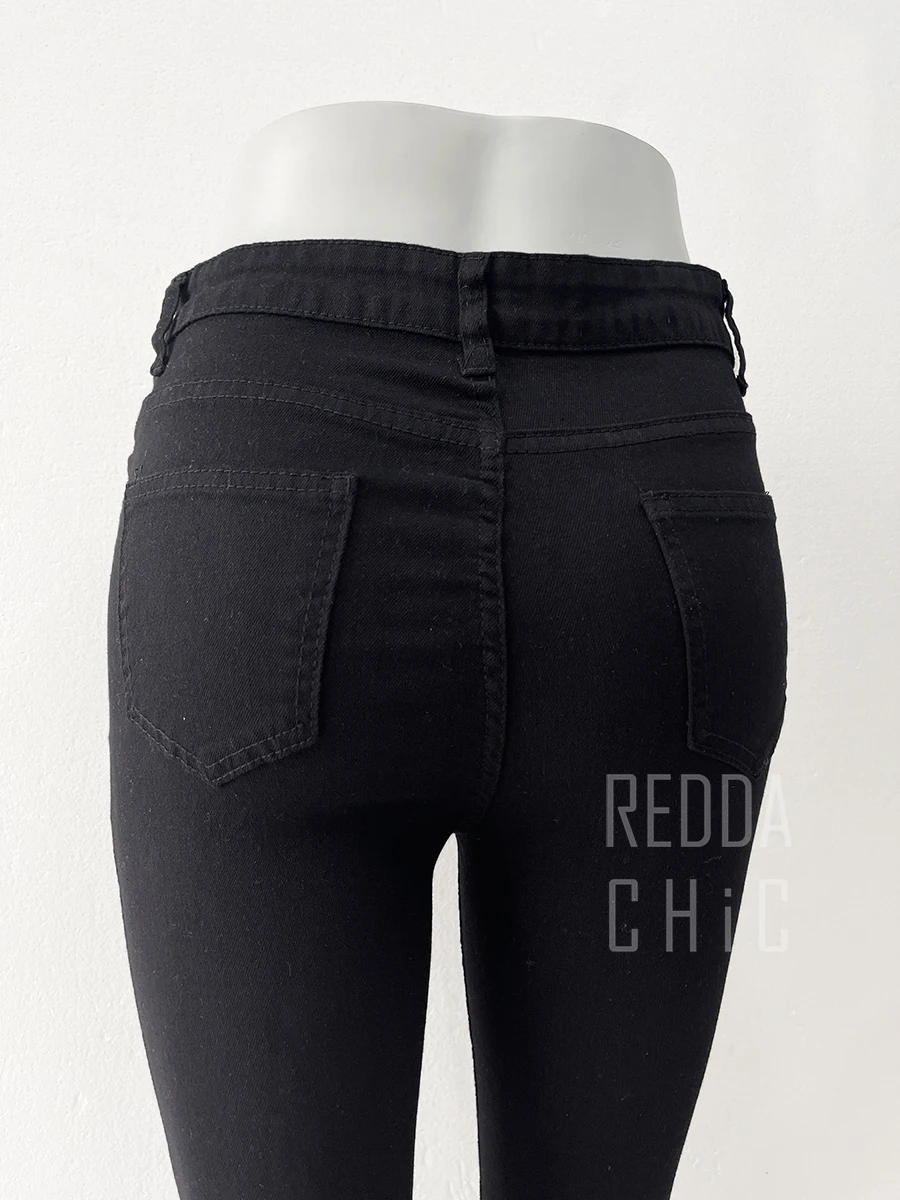 REDDACHiC Stacked Flare Jeans Women Black Trousers Goth Retro Solid Stretch High Rise Boot Cut Pants Japanese Korean Y2k Fashion