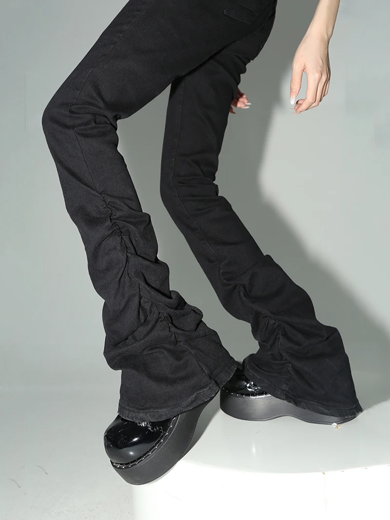REDDACHiC Stacked Flare Jeans Women Black Trousers Goth Retro Solid Stretch High Rise Boot Cut Pants Japanese Korean Y2k Fashion