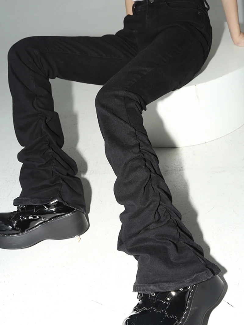 REDDACHiC Stacked Flare Jeans Women Black Trousers Goth Retro Solid Stretch High Rise Boot Cut Pants Japanese Korean Y2k Fashion