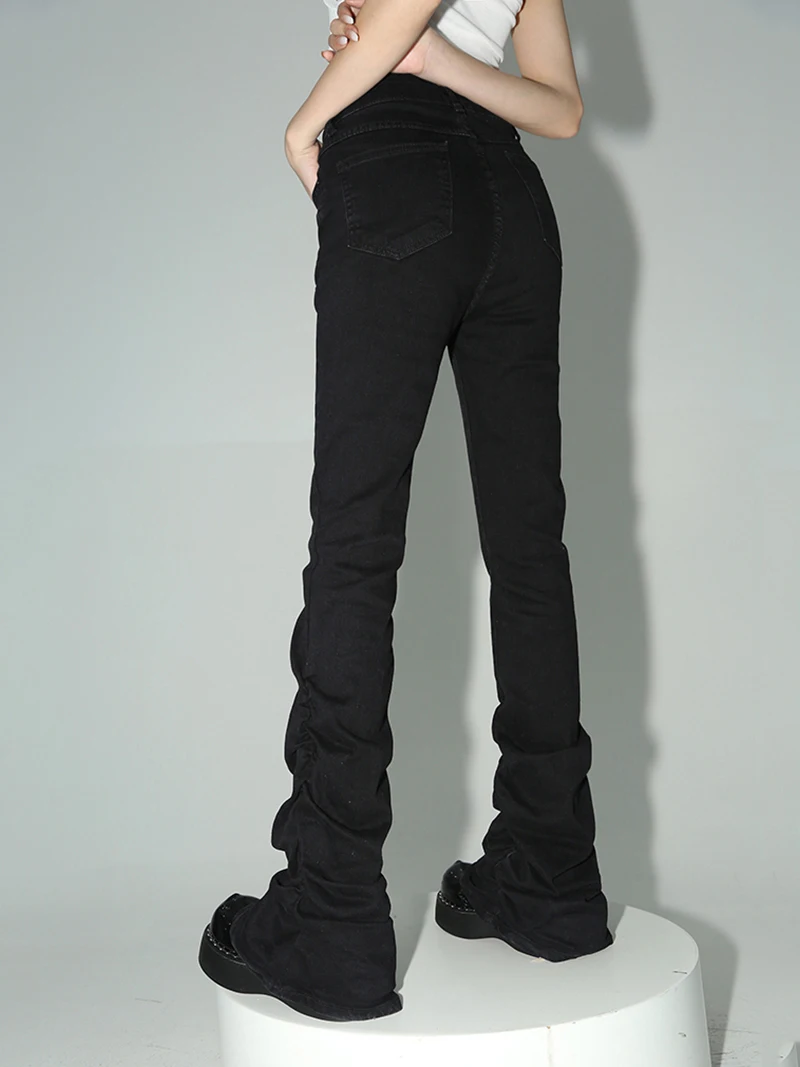REDDACHiC Stacked Flare Jeans Women Black Trousers Goth Retro Solid Stretch High Rise Boot Cut Pants Japanese Korean Y2k Fashion