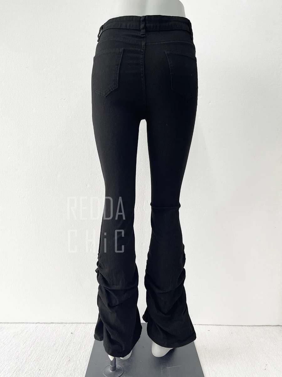 REDDACHiC Stacked Flare Jeans Women Black Trousers Goth Retro Solid Stretch High Rise Boot Cut Pants Japanese Korean Y2k Fashion