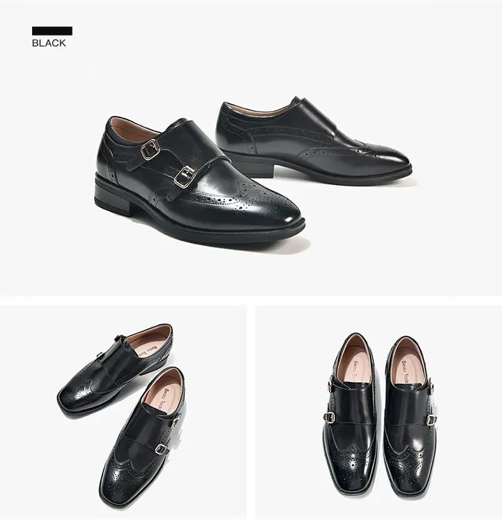 BeauToday Monk Shoes Women Genuine Cow Leather Buckle Strap Brogue Style Round Toe Casual Ladies Flats Handmade 27195