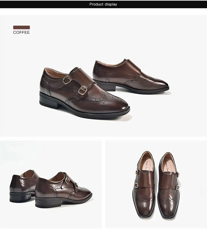 BeauToday Monk Shoes Women Genuine Cow Leather Buckle Strap Brogue Style Round Toe Casual Ladies Flats Handmade 27195