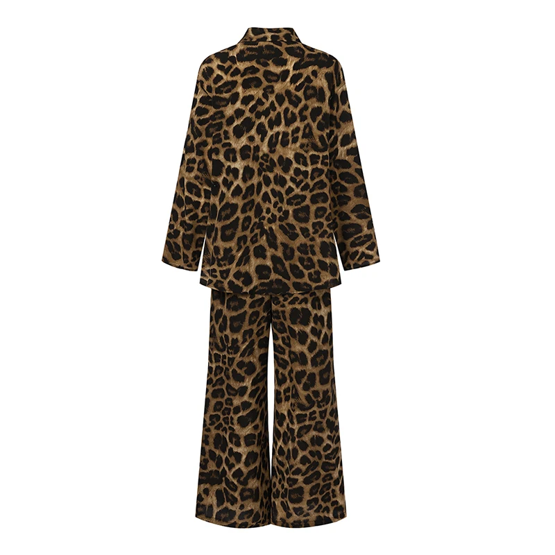Fashion Women Leopard Print Pant Sets ZANZEA Casual Loose Tops and Pant Outfits 2023 Autumn Wide Leg Pant Leisure Two Piece Sets