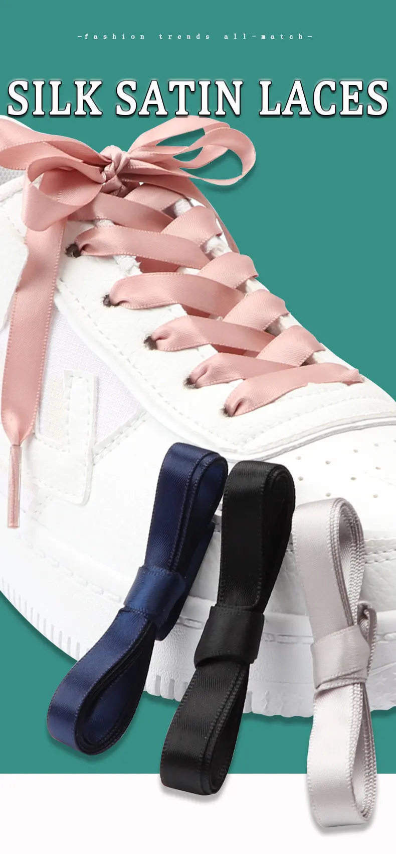 Silk Ribbon Shoe Laces Satin Flat Shoelaces Women Sneakers Shoelace Boots Laces for Shoes Decoration Casual Shoestring 1Pair
