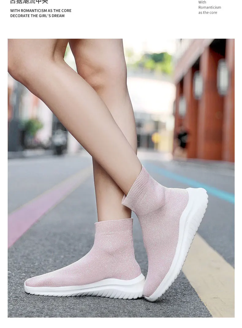 MWY Socks Sneakers Women Knit Upper Breathable Sport Shoes Sock Boots Woman Chunky Shoes High Top Running Shoes For Men Women