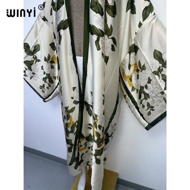 WINYI Bohemian Printed Bikini Cover-ups Elegant Kimono Blog Holiday Party Dress Women Free Size Beach Wear Swim Suit Cover Up