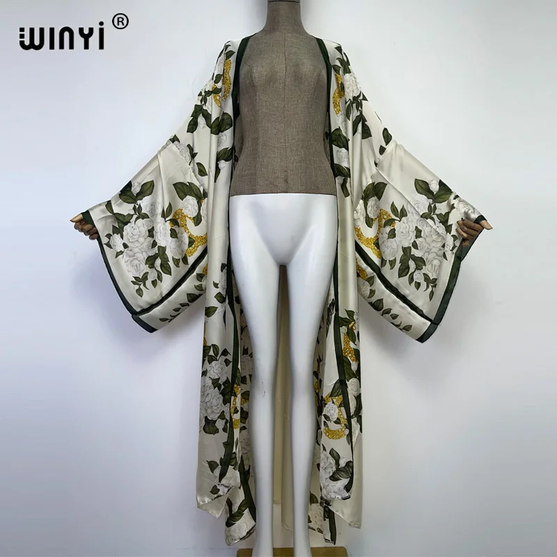 WINYI Bohemian Printed Bikini Cover-ups Elegant Kimono Blog Holiday Party Dress Women Free Size Beach Wear Swim Suit Cover Up