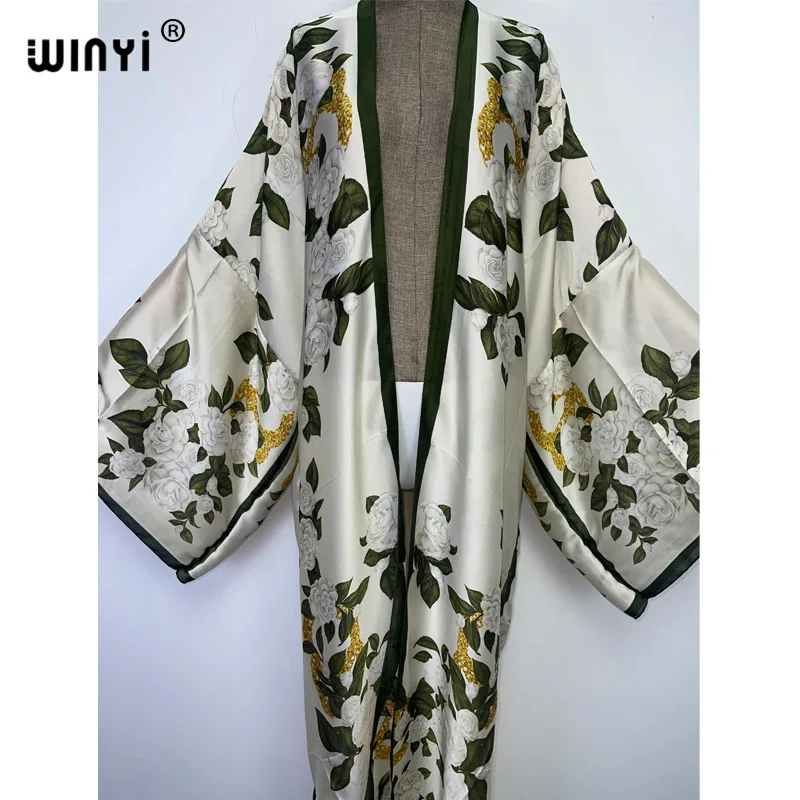WINYI Bohemian Printed Bikini Cover-ups Elegant Kimono Blog Holiday Party Dress Women Free Size Beach Wear Swim Suit Cover Up
