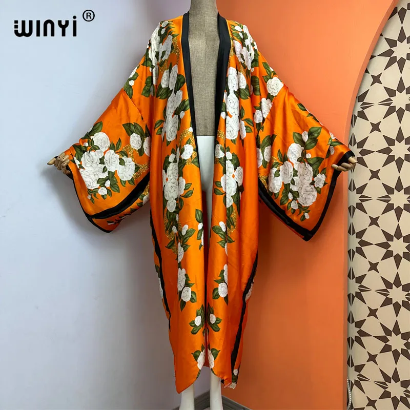 WINYI Bohemian Printed Bikini Cover-ups Elegant Kimono Blog Holiday Party Dress Women Free Size Beach Wear Swim Suit Cover Up
