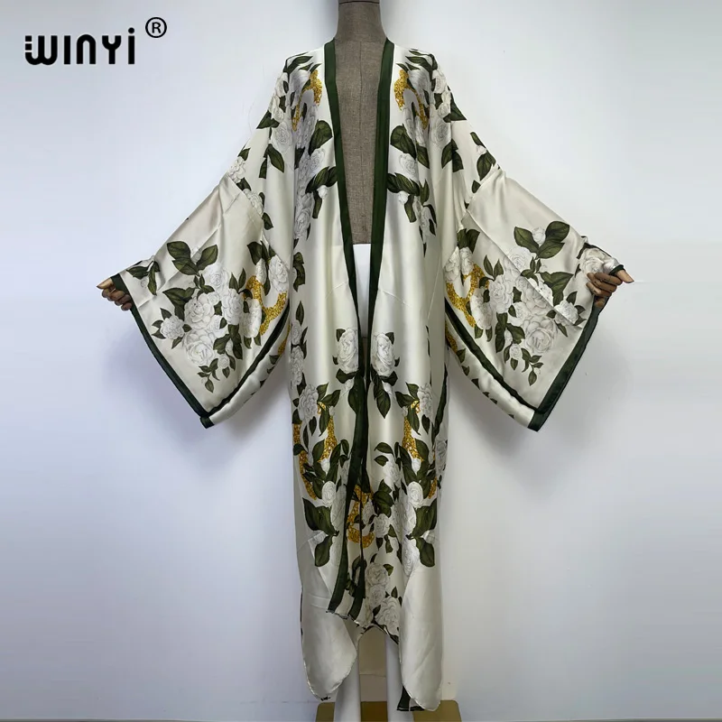 WINYI Bohemian Printed Bikini Cover-ups Elegant Kimono Blog Holiday Party Dress Women Free Size Beach Wear Swim Suit Cover Up