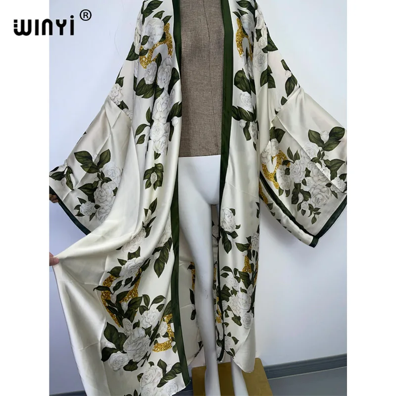 WINYI Bohemian Printed Bikini Cover-ups Elegant Kimono Blog Holiday Party Dress Women Free Size Beach Wear Swim Suit Cover Up