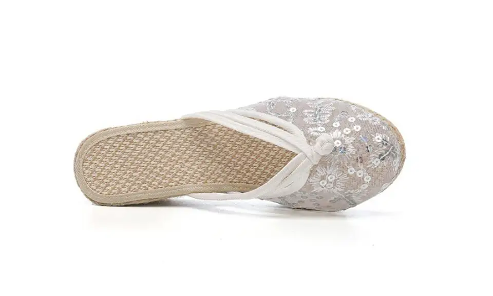 Air Mesh Wedge Slippers for Women Sequins Fashion Slides Ladies Closed Toe Leisure Outdoor Espadrilles High-heeled Slip on Mules