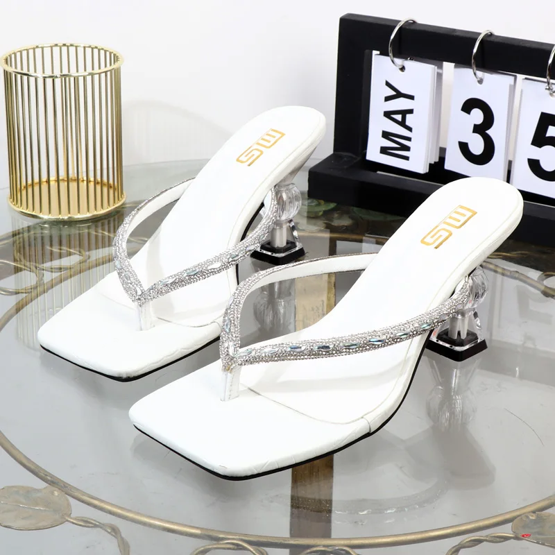 Female slippers Wholesale manufacturer2025 summer high-heeled rhinestone toe-clip women's shoes wear stiletto high heels