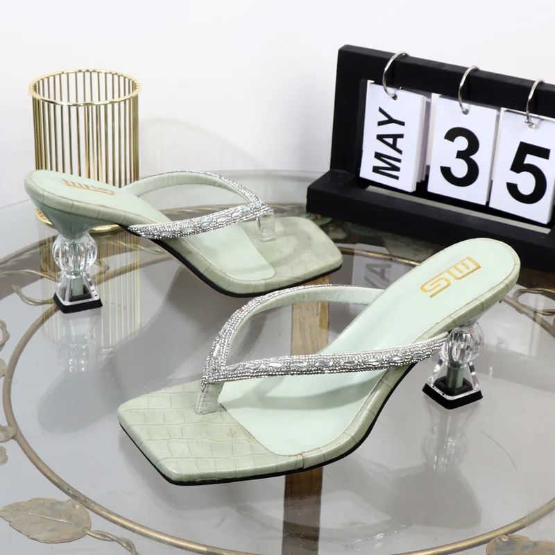 Female slippers Wholesale manufacturer2025 summer high-heeled rhinestone toe-clip women's shoes wear stiletto high heels