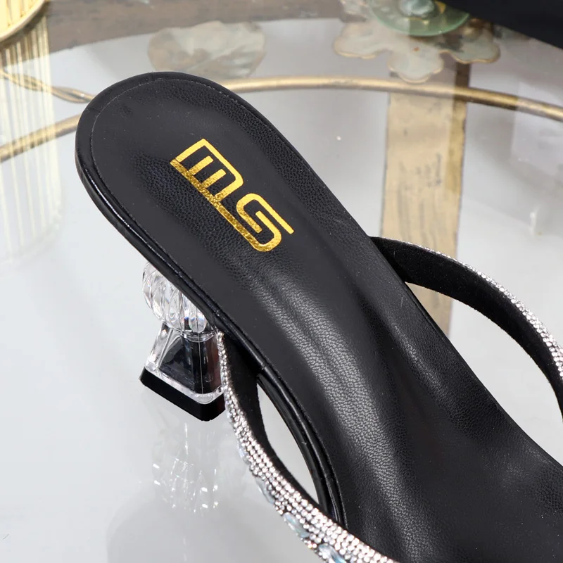 Female slippers Wholesale manufacturer2025 summer high-heeled rhinestone toe-clip women's shoes wear stiletto high heels