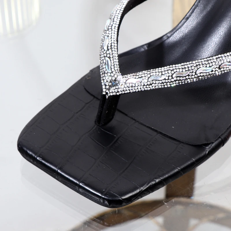 Female slippers Wholesale manufacturer2025 summer high-heeled rhinestone toe-clip women's shoes wear stiletto high heels