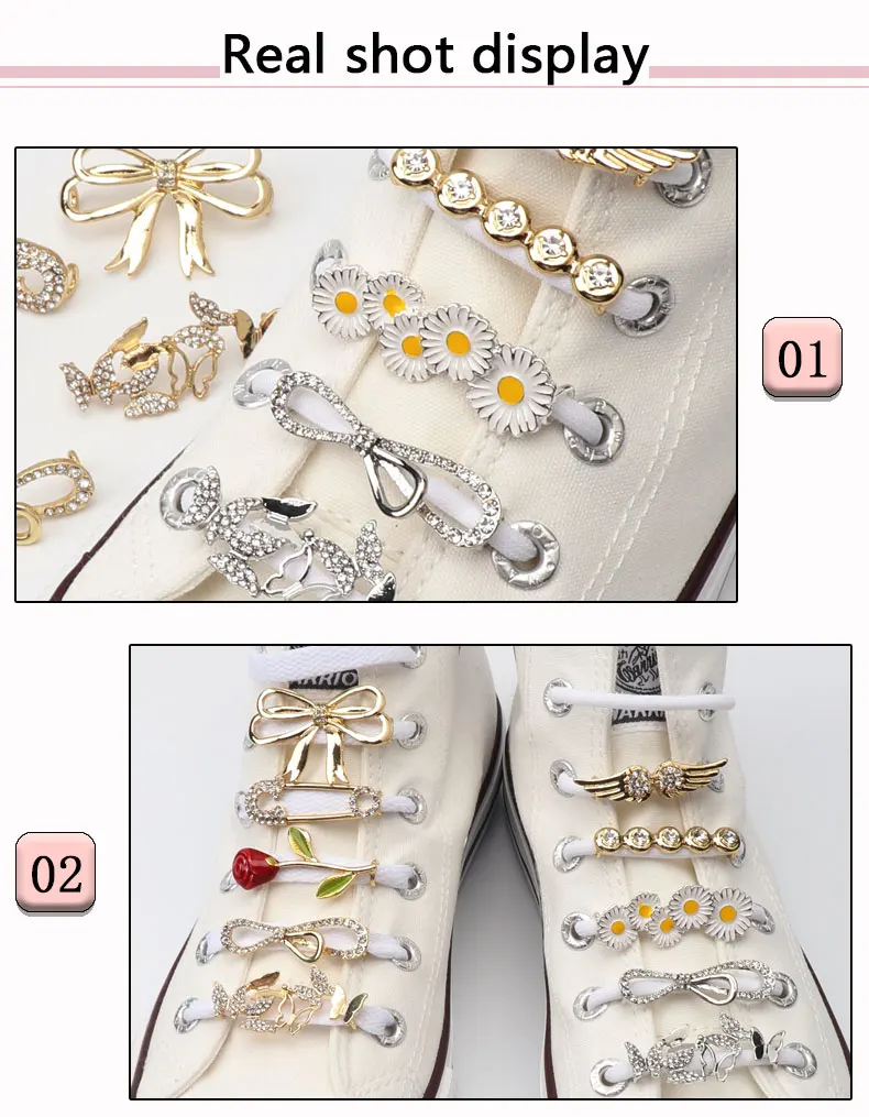 Shoelaces Clips Decoration Shoelace Buckle Shoes Charm Sneakers Pearl Shiny Rhinestones Women Girl Shoe Laces Decorative 1PCS
