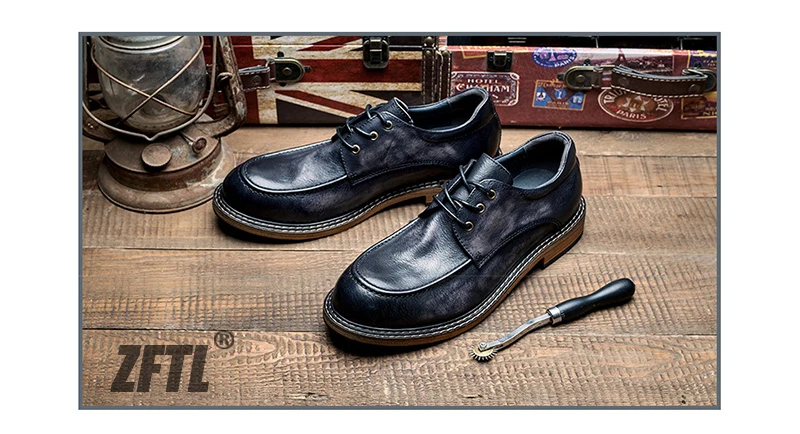 ZFTL Men's Casual shoes Genuine Leather man Vintage leisure lace up shoes British trend style derby shoes Hand made High Quality
