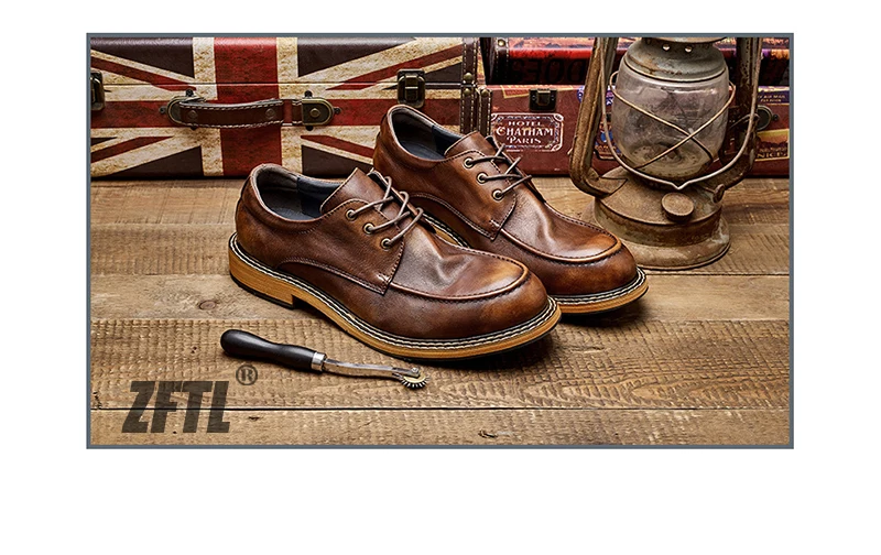 ZFTL Men's Casual shoes Genuine Leather man Vintage leisure lace up shoes British trend style derby shoes Hand made High Quality