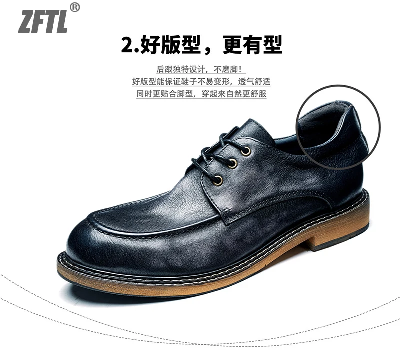 ZFTL Men's Casual shoes Genuine Leather man Vintage leisure lace up shoes British trend style derby shoes Hand made High Quality