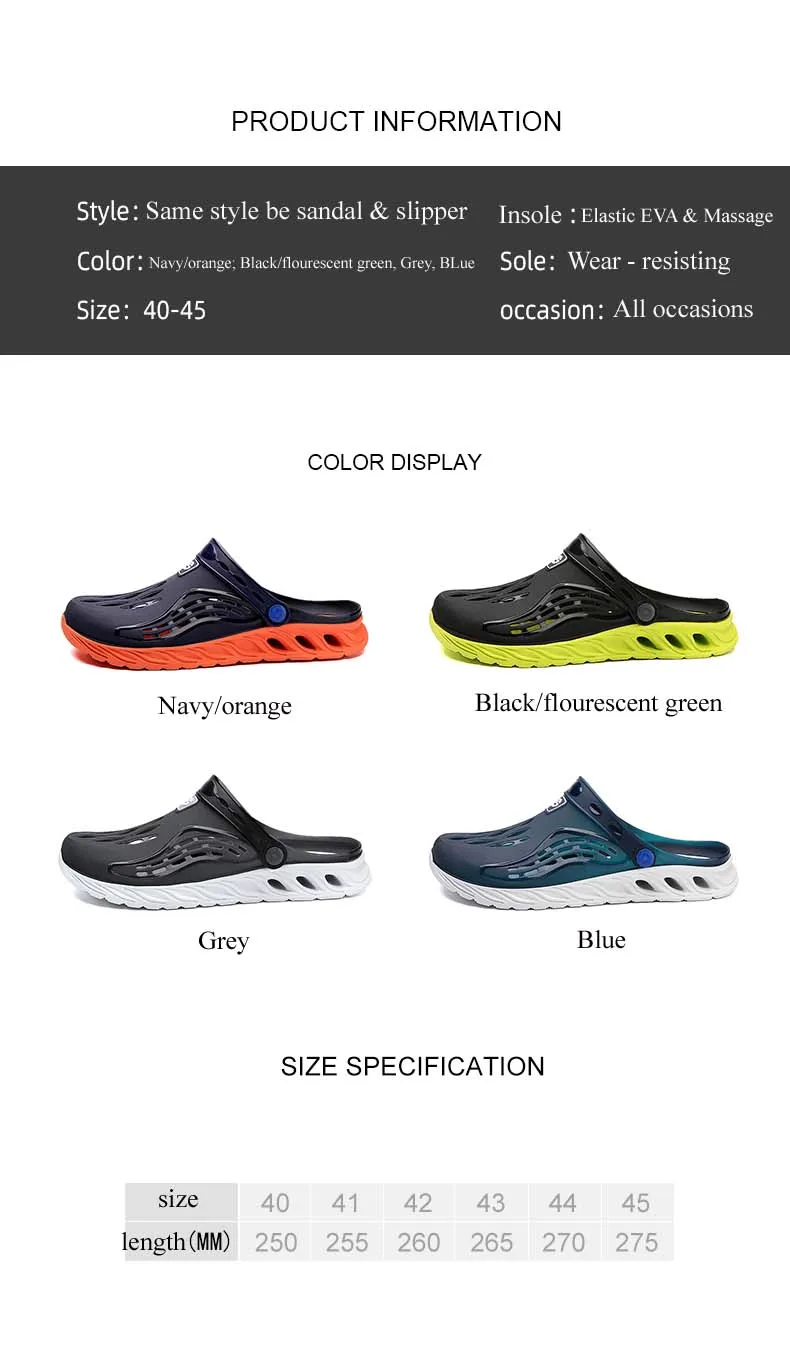 Summer Comfortable Men's Garden Clogs Male Outdoor EVA Injection Clogs Casual Sandal Men Beach Slippers Water Shoes Pool Sandals