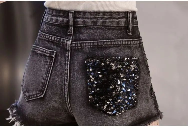 Korean Hot Short Pants Women Summer Wide Leg Vintage High Waist Aesthetic Fashion Sexy Casual Clothing Jean Denim Shorts Sequins