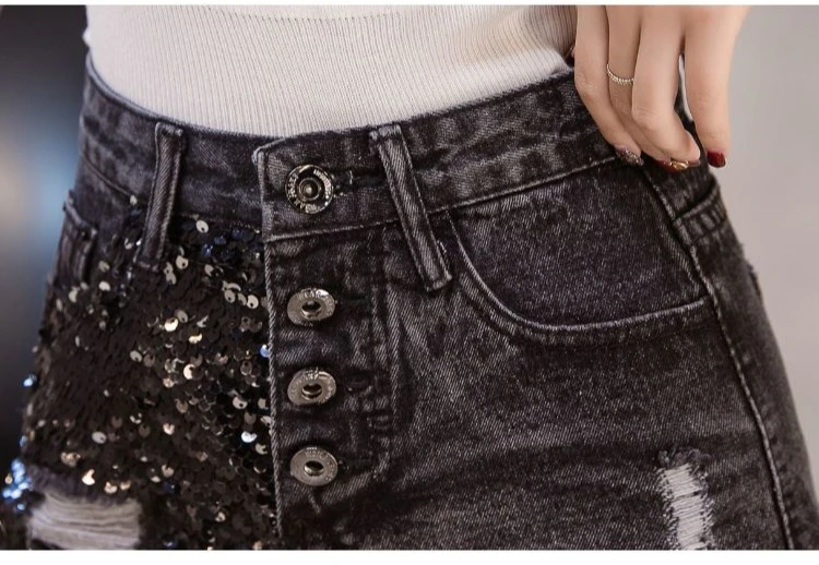 Korean Hot Short Pants Women Summer Wide Leg Vintage High Waist Aesthetic Fashion Sexy Casual Clothing Jean Denim Shorts Sequins