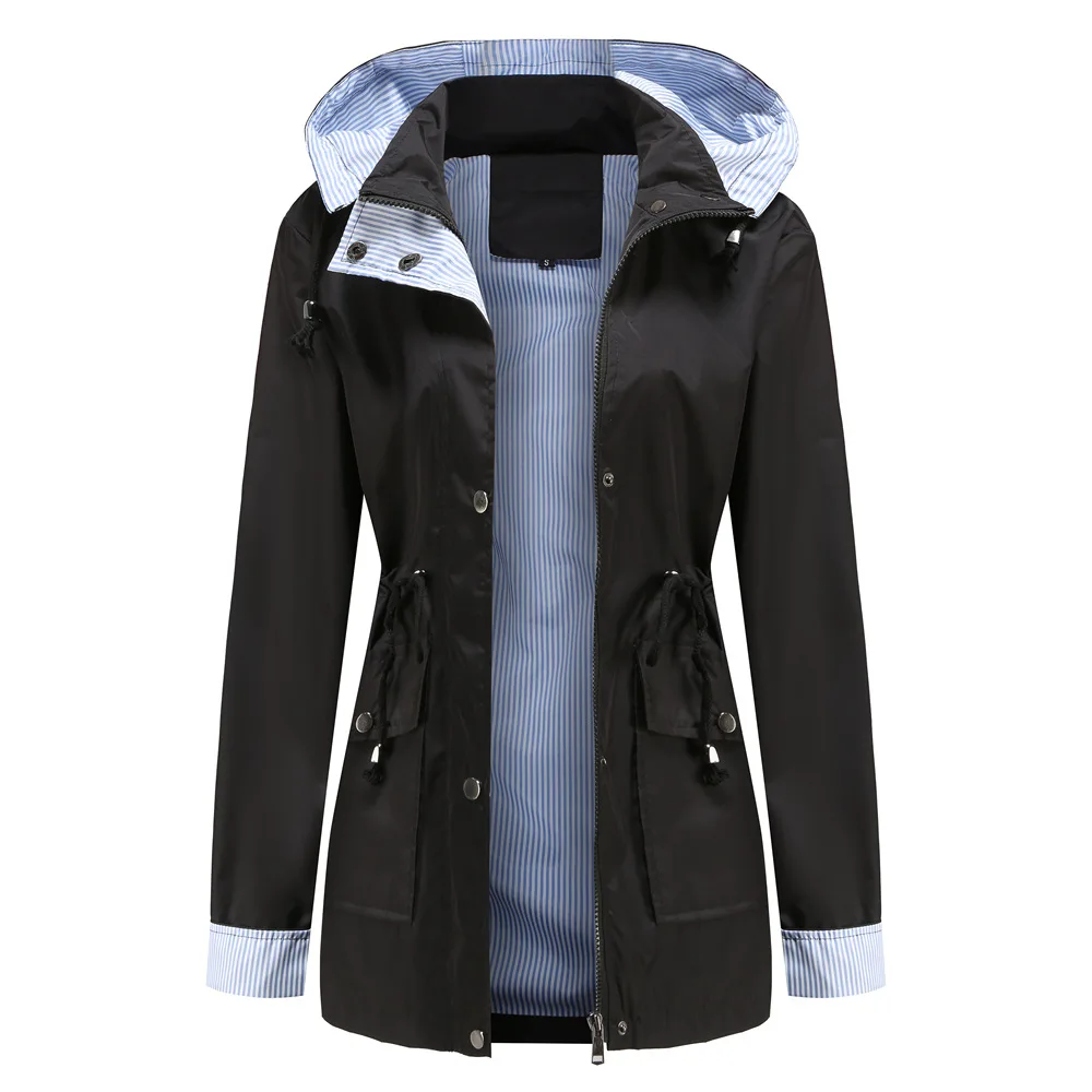 Autumn Winter Women Hooded Windbreaker Hiking Jacket Outdoor Camping Jackets Long Sleeve Zipper Waterproof Coat Outwear S-3XL