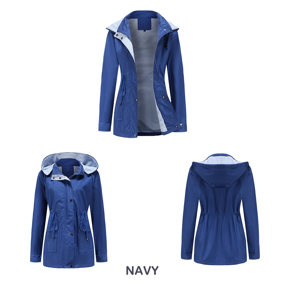 Autumn Winter Women Hooded Windbreaker Hiking Jacket Outdoor Camping Jackets Long Sleeve Zipper Waterproof Coat Outwear S-3XL