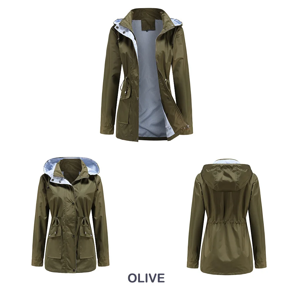 Autumn Winter Women Hooded Windbreaker Hiking Jacket Outdoor Camping Jackets Long Sleeve Zipper Waterproof Coat Outwear S-3XL